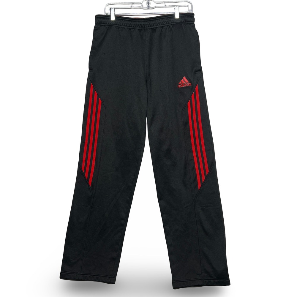 Adidas Track Pants Mens Size Medium Black Red Good Athletic Fleece Lined Striped